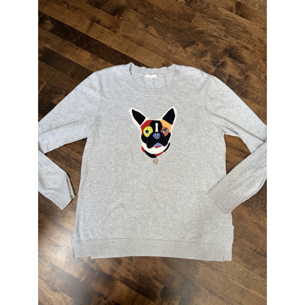 Lisa Todd Frenchie French Bulldog Patchwork Abstract Sweater Anthropologie L
